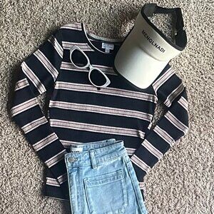 6IXTY8IGHT Ribbed Knit Long Sleeve Top - Size M